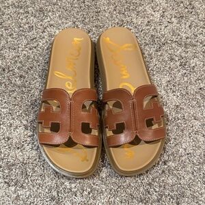 Sam Edelman Tan and Brown Slide Sandals